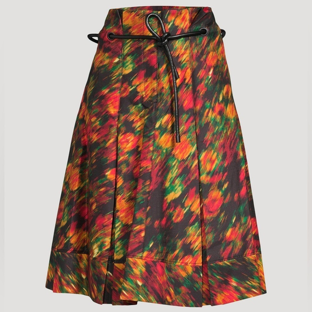 3.1 PHILLIP LIM $915 Origami Flowers in Motion Red Leather Belt Printed Skirt